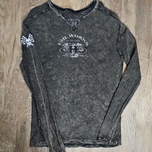 Uhl Works MENS Distressed Army Green Long Sleeve Tee